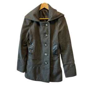 Grey Wool Blend Button Up Long Sleeve Short Pea Coat Jacket S